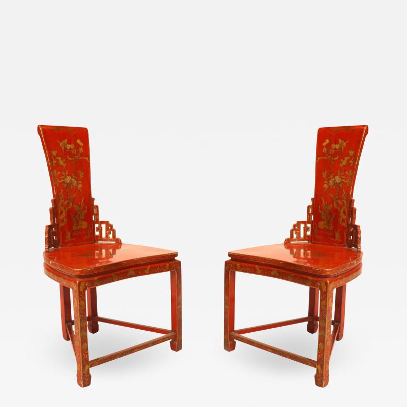 Pair of Pair of Asian Chinese 19th Cent Red Gilt Side Chairs