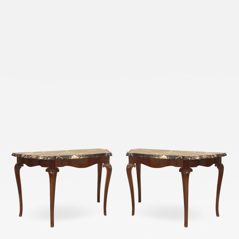 Pair of Pair of Continental Rosewood Marble Top Console Table