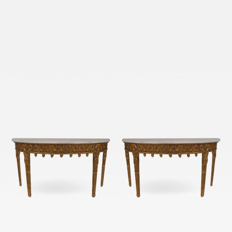 Pair of Pair of English Adam Gilt Demilune Console Table
