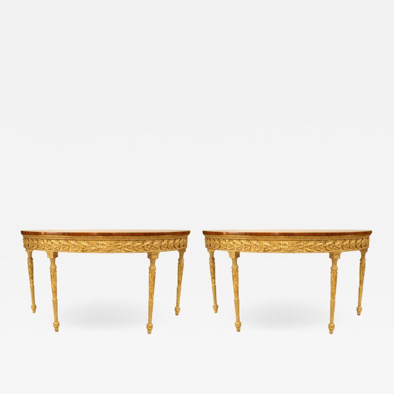 Pair of Pair of English Georgian Satinwood Demilune Console Table