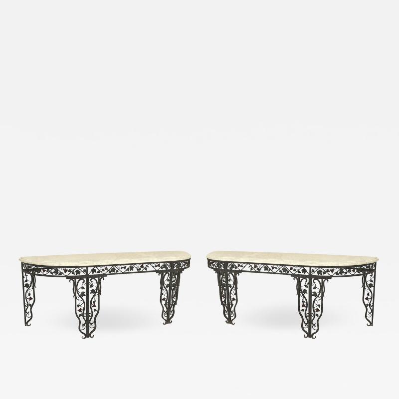 Pair of Pair of French Art Moderne Iron and Marble Console Table