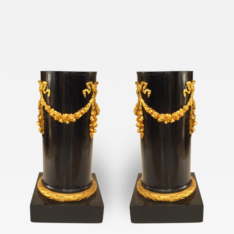 Pair of Pair of French Empire Black Lacquer Pedestals