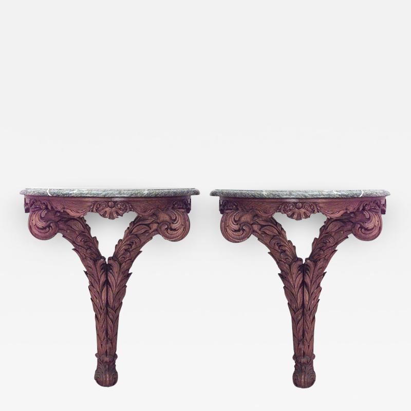 Pair of Pair of Italian Neo Classic Pine Green Marble Console Table