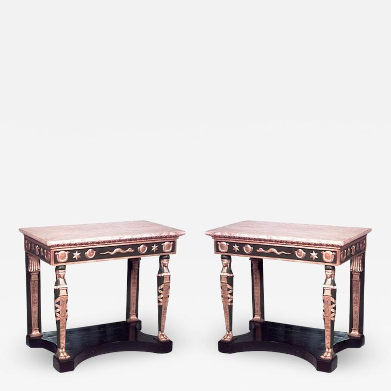 Pair of Pair of Russian Neoclassic Gilt and Green Console Table