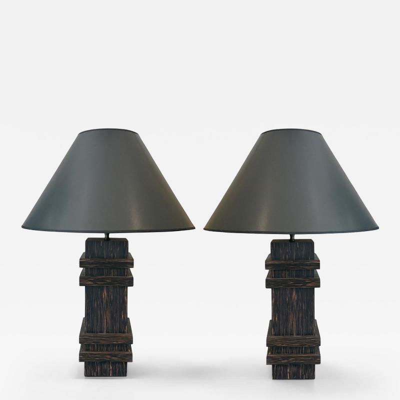 Pair of Palm wood Art Deco Style lamps