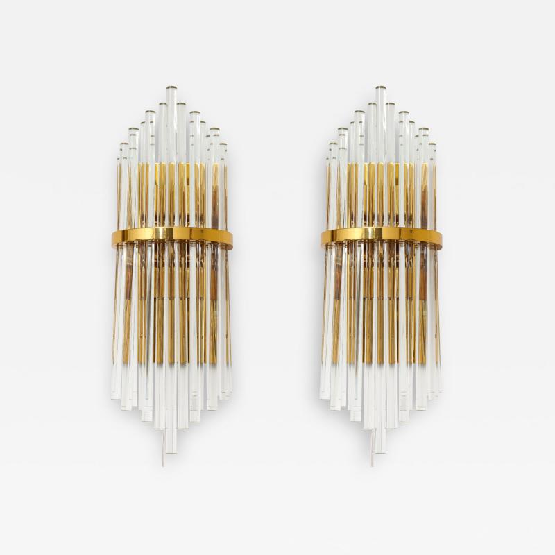Pair of Palwa Wall Sconces with Thick Crystal Rods