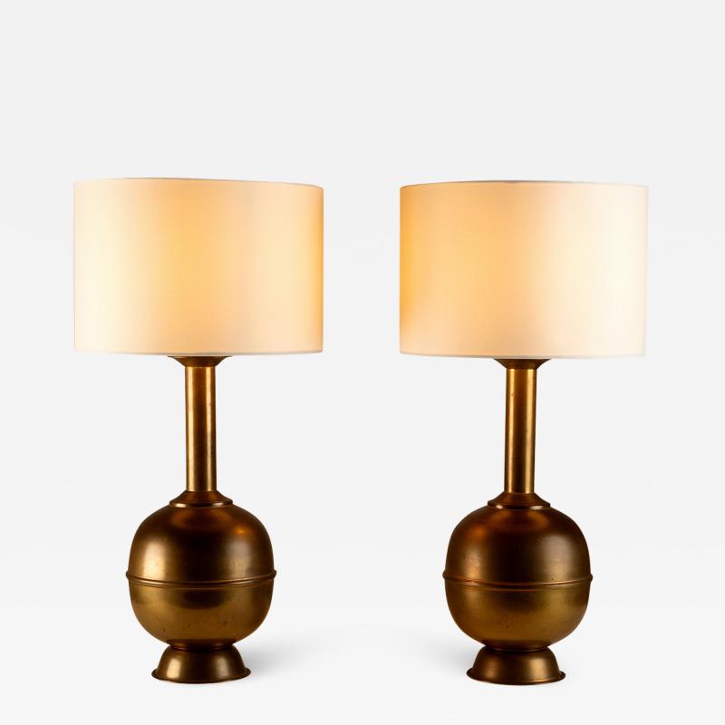 Pair of Patinated Brass Table Lamps Denmark 1960s