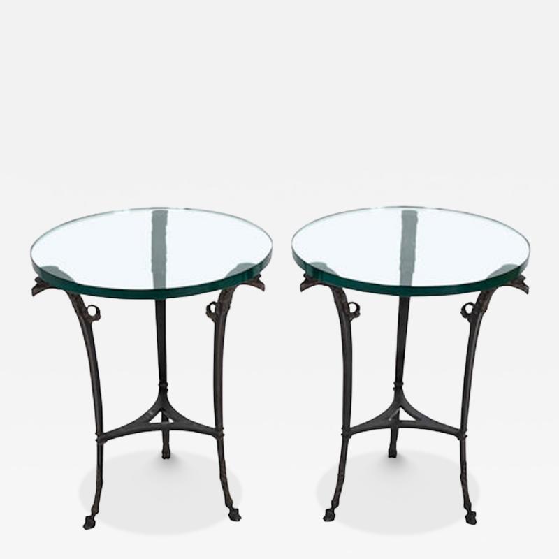 Pair of Patinated Bronze Glass Top Side Tables