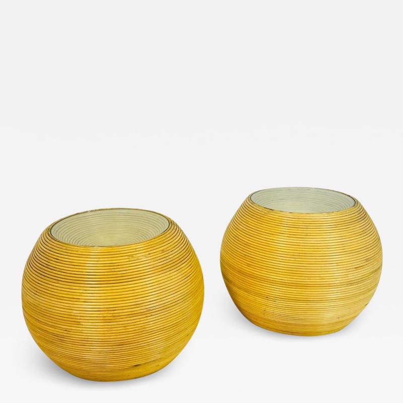 Pair of Pencil Reed Glass Side Tables in the Style of Gabriella Crespi