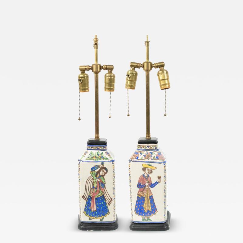 Pair of Persian Style Folk Earthenware Vase Table Lamps