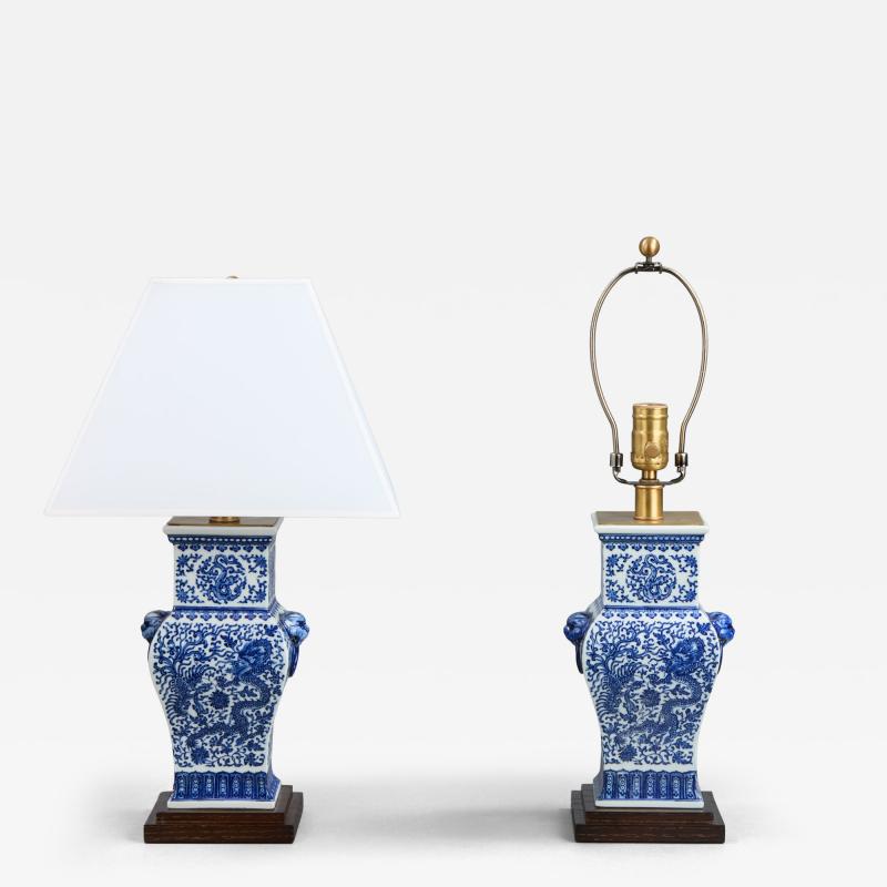 Pair of Petite Blue and White Lamps 20th Century