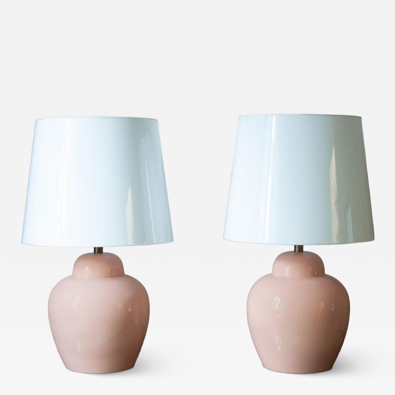 Pair of Pink Ceramic Lamps With Methacrylate Shades