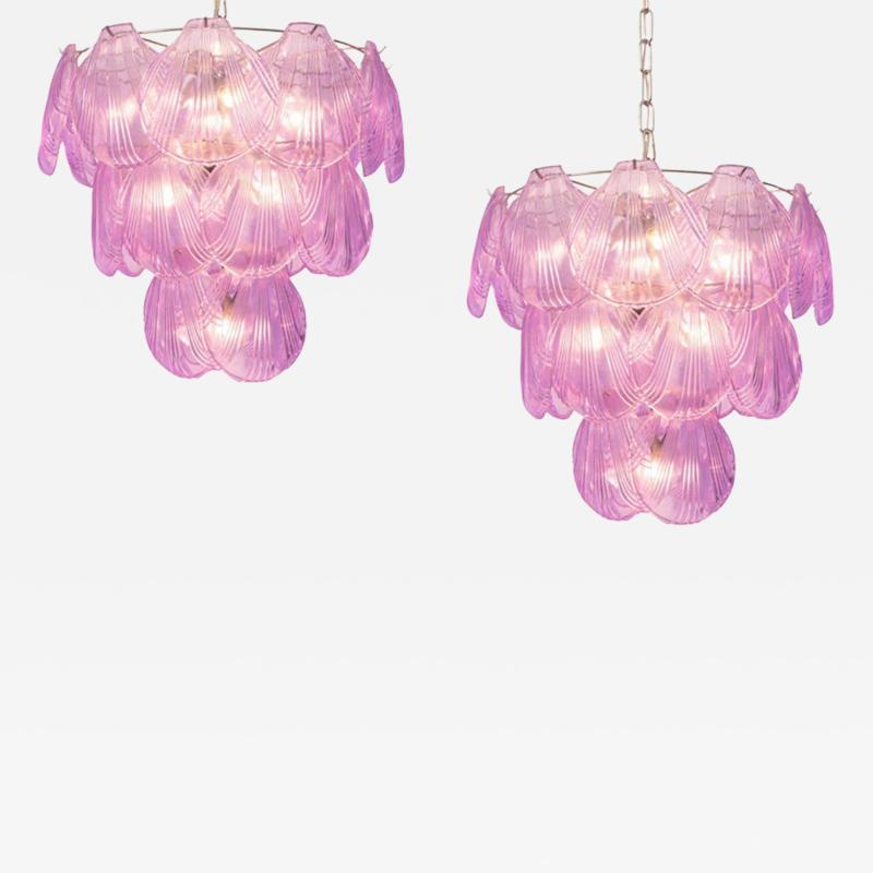 Pair of Pink Shell Murano Glass Chandelier circa 2000s