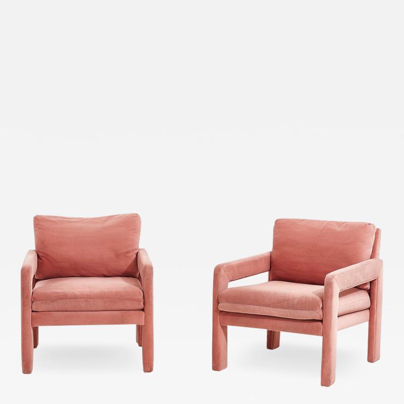 Pair of Pink Velvet Post Modern Parsons Lounge Chairs