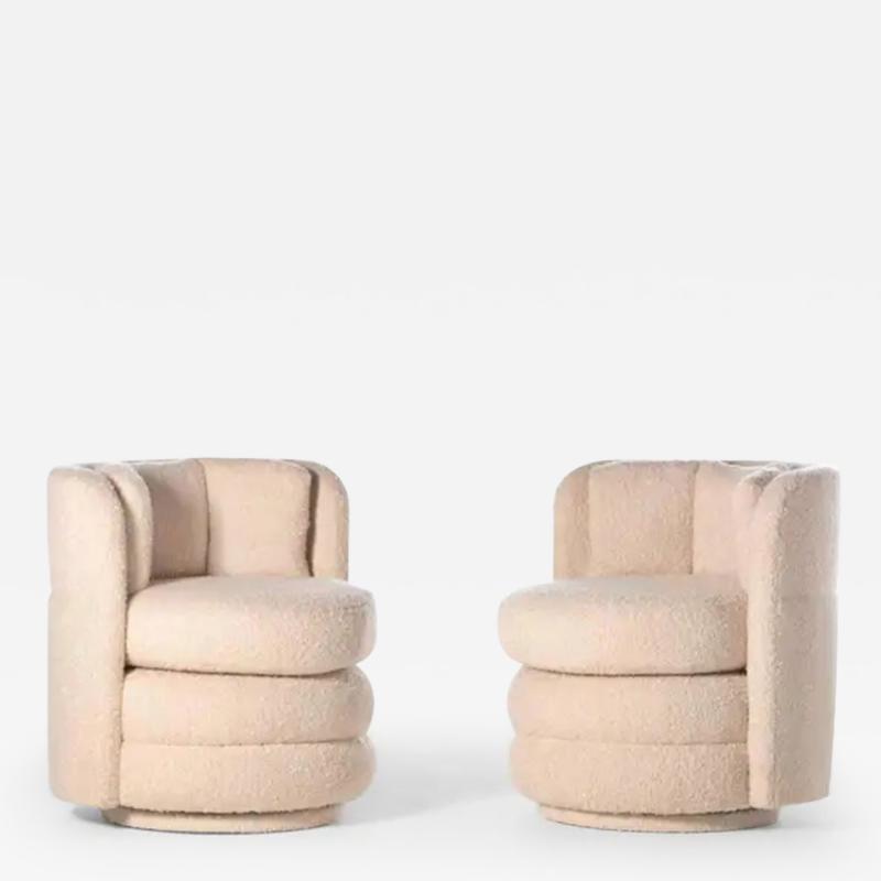 Pair of Post Modern Channeled Swivel Chairs in Blush Pink Boucl 