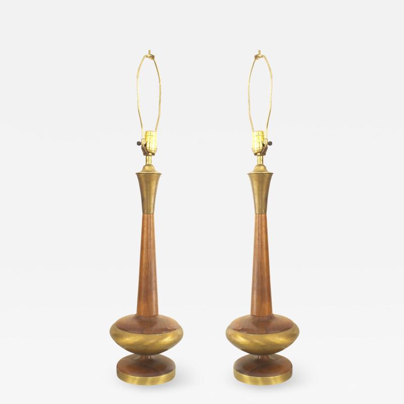 Pair of Post War Design Scandinavian Teak Table Lamps