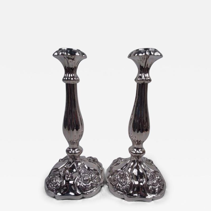 Pair of Pretty Austrian Biedermeier Classical Silver Candlesticks 1863