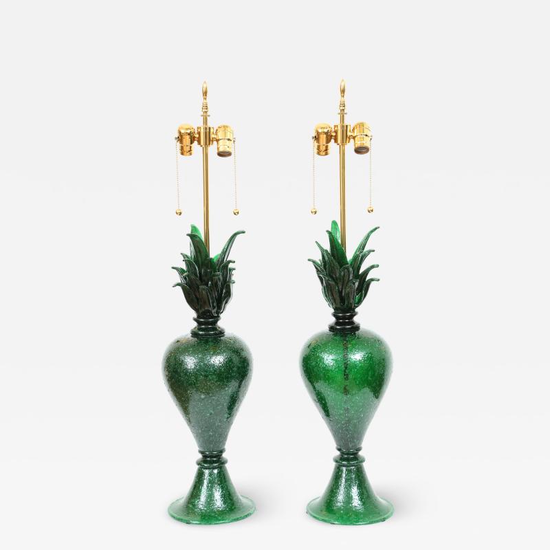 Pair of Pulegoso Murano Glass Studio Table Lamps