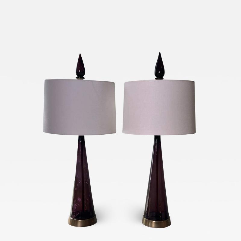 Pair of Purple Glass Table Lamps by Marbro