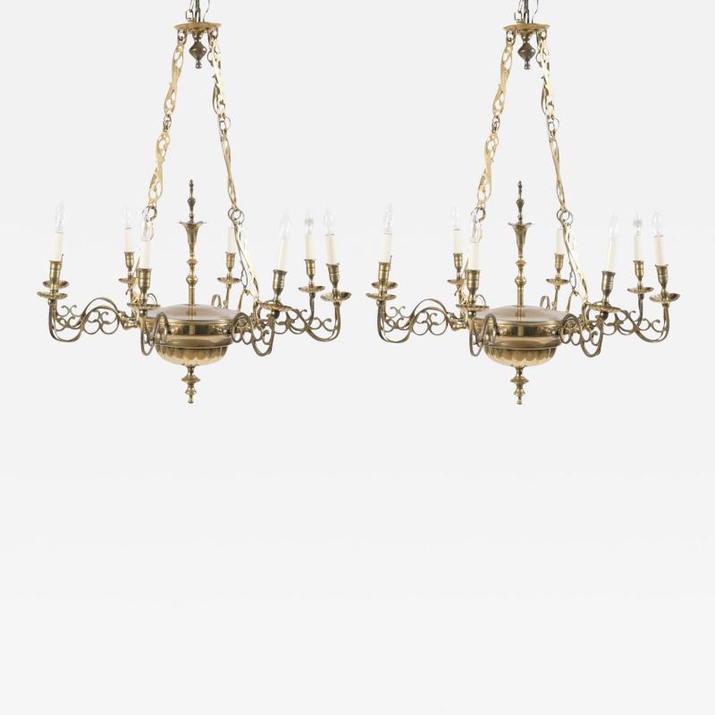 Pair of Queen Anne Style Brass Chandeliers