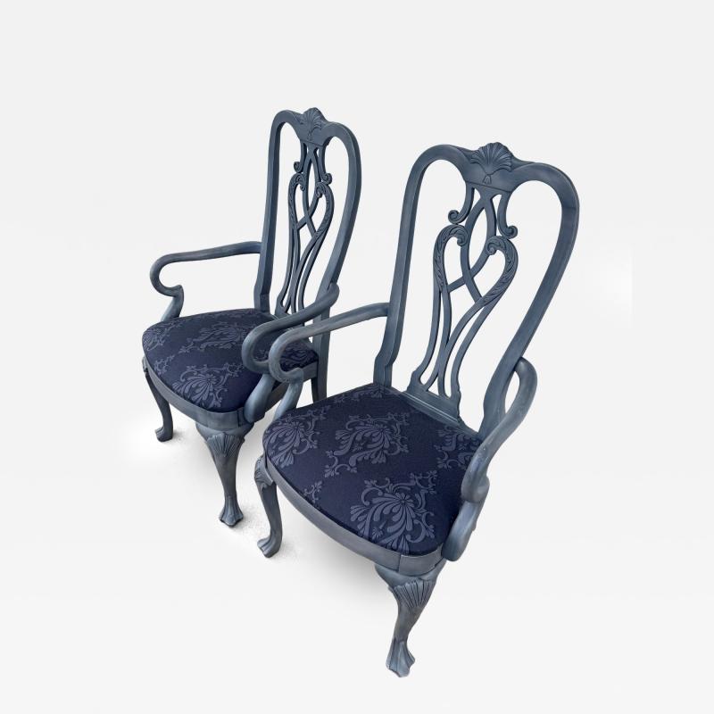 Pair of Queen Anne Style Painted Gray Armchairs