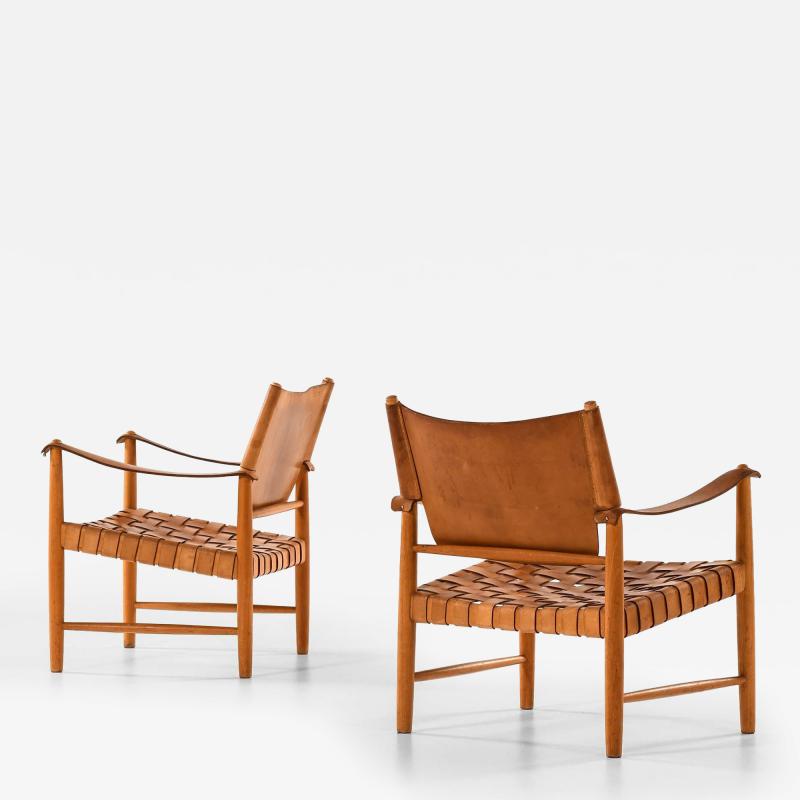 Pair of Rare Easy Chairs with Solid Beech Wood 1950s