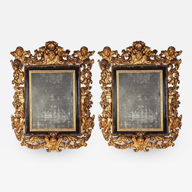 Pair of Rare Italian 17th Century Giltwood Baroque Mirrors 1680
