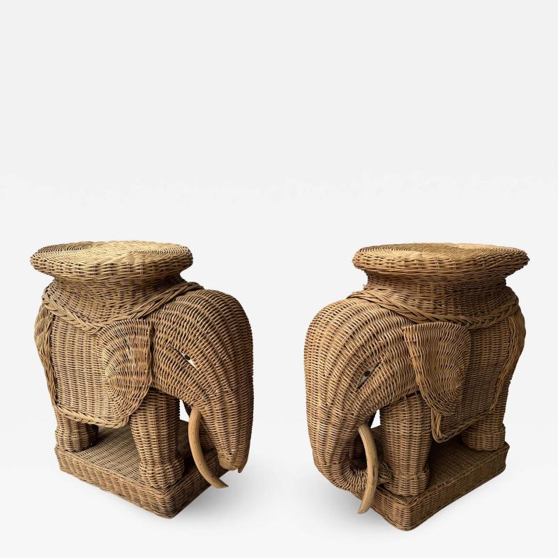Pair of Rattan Elephant Side Table France 1970s