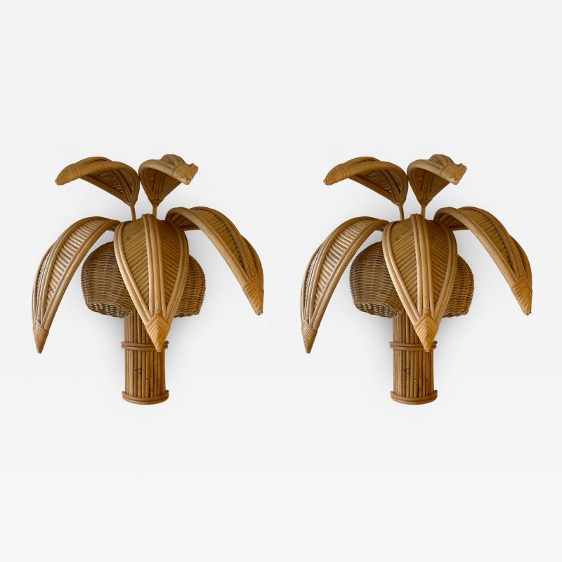 Pair of Rattan Palm Tree Sconces France 1980s