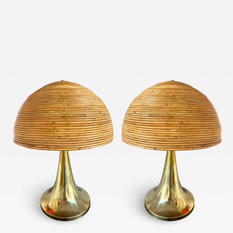 Pair of Rattan and Brass Lamps Italy