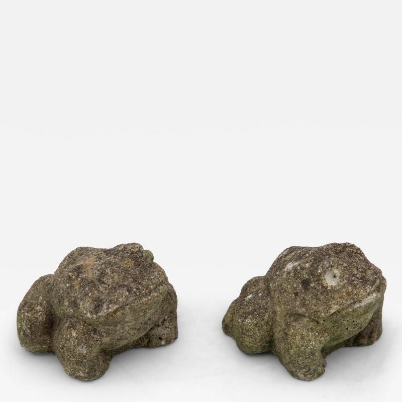 Pair of Reconstituted Stone Frog Garden Ornaments England 1970s
