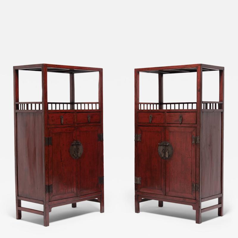 Pair of Red Lacquer Book Cabinets