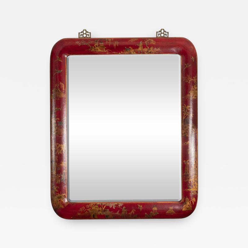 Pair of Red Lacquered Chinoiserie Mirrors