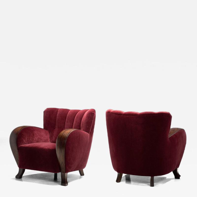 Pair of Red Mohair Armchairs Europe 1930s