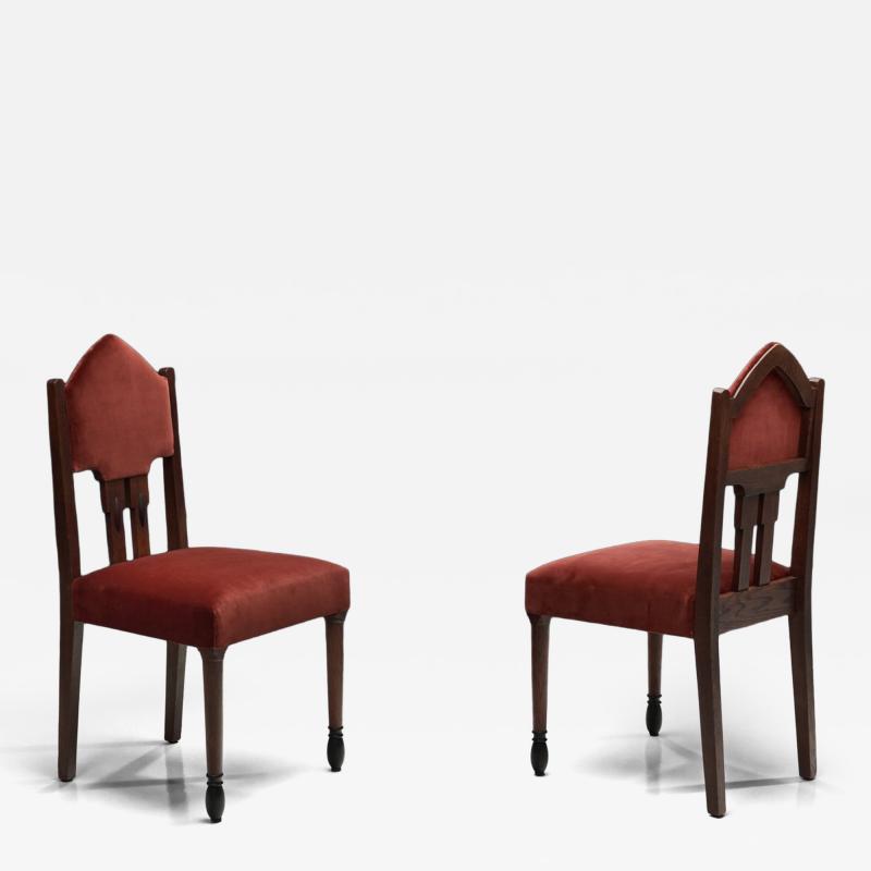 Pair of Red Upholstered Amsterdamse School Chairs The Netherlands ca 1930s