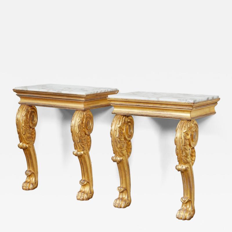 Pair of Regency Giltwood Lion Paw Console Tables