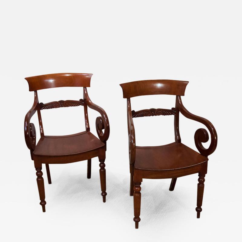 Pair of Regency Mahogany Saddle Seat Armchairs