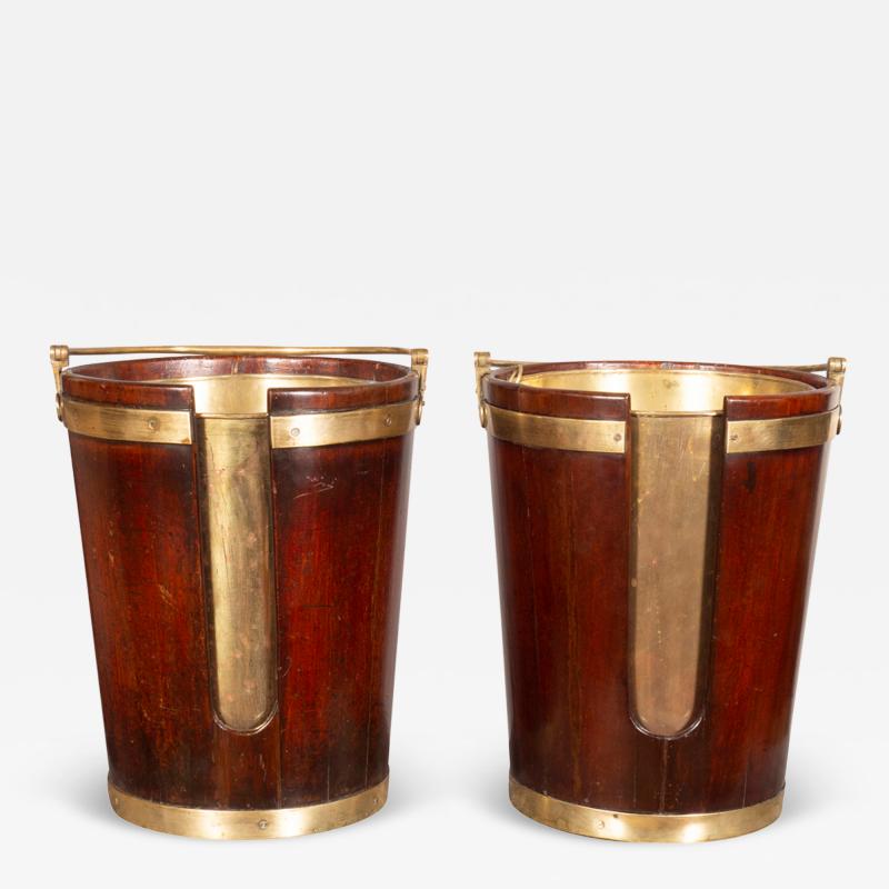 Pair of Regency Mahogany and Brass Banded Plate Buckets