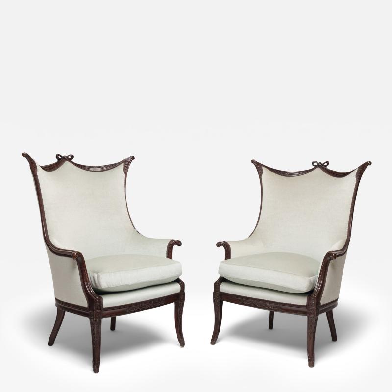 Pair of Regency Style Armchairs in Powder Blue Velvet