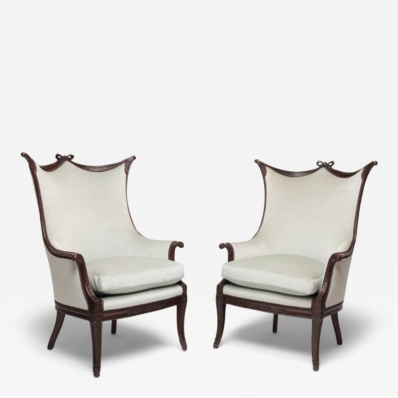 Pair of Regency Style Armchairs in Powder Blue Velvet