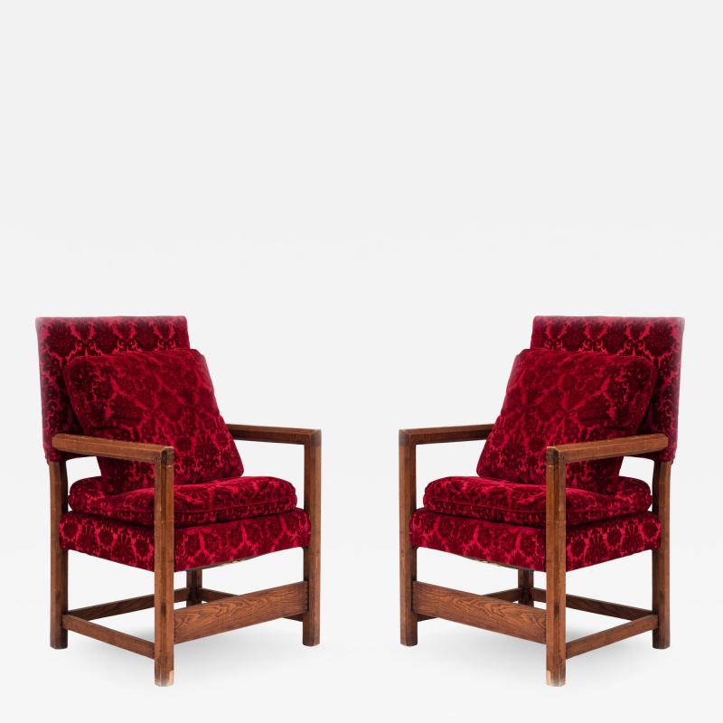 Pair of Renaissance Red Velvet Arm Chairs