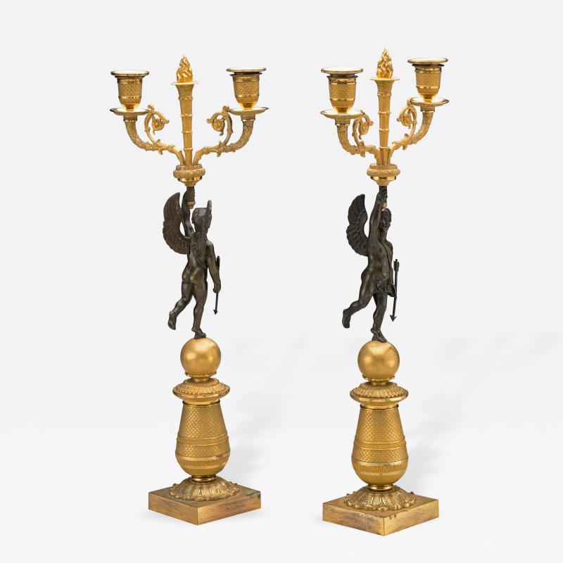 Pair of Restauration Gilt Bronze Candelabra