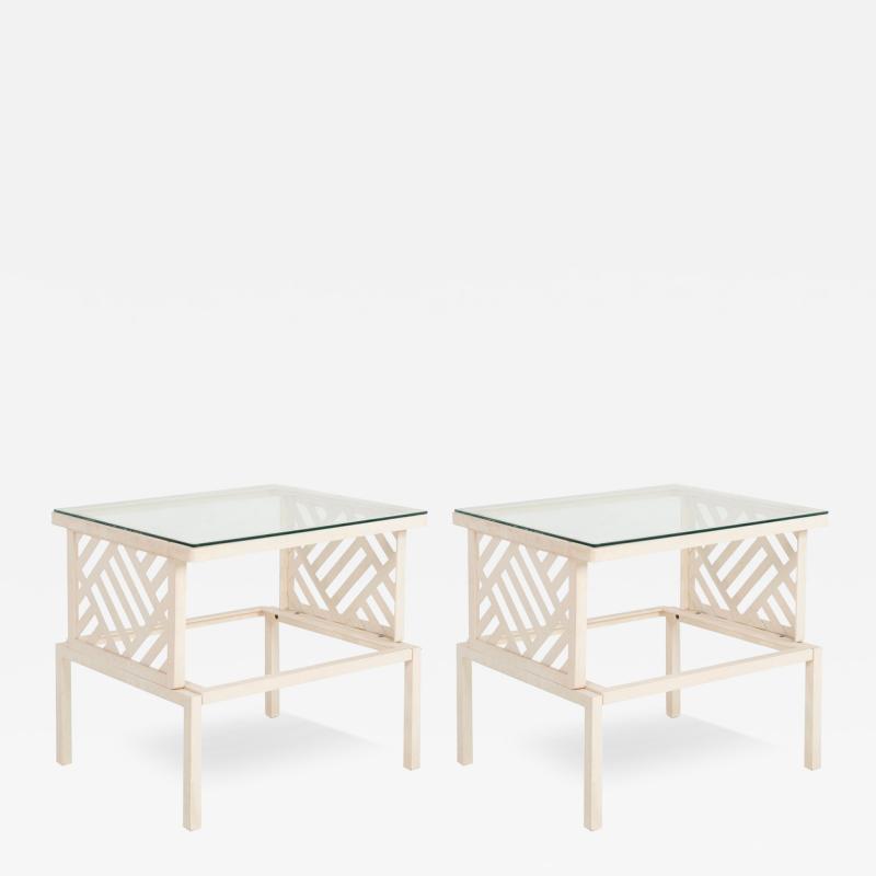 Pair of Richard L Sandfort Aluminum End Tables and Ottomans 1950