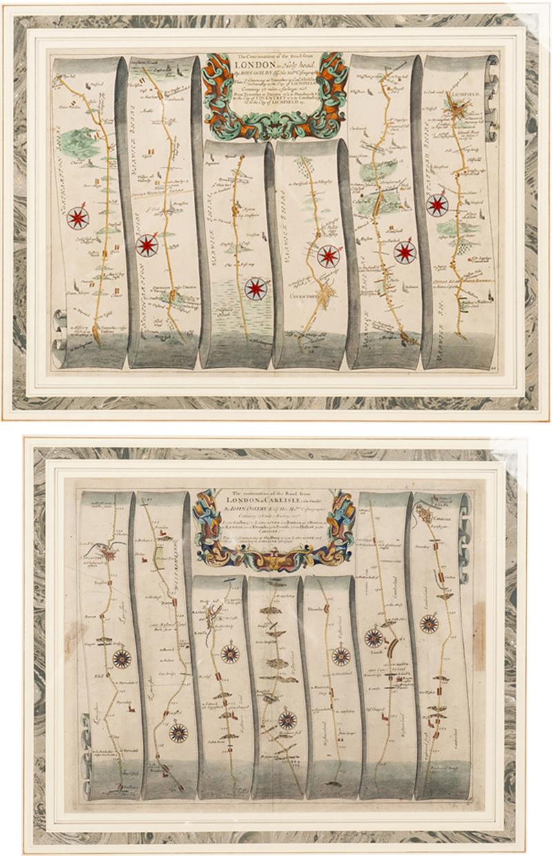 Pair of Road Maps of England by John Ogilby