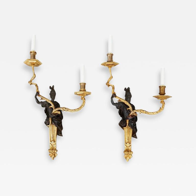 Pair of Rococo Bronze and Gilt Sconces