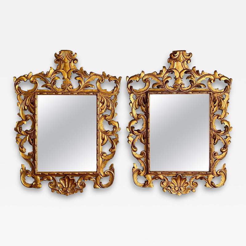 Pair of Rococo Style Frame Wall or Console Mirrors Carved Gilded Wood Surrounds