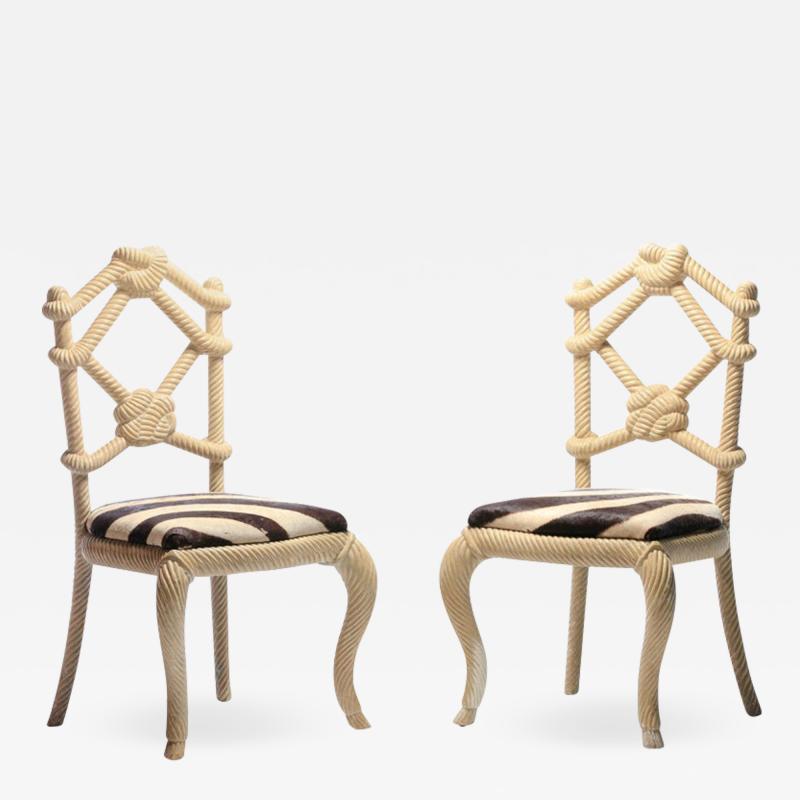 Pair of Rope Chairs from Viceroy Miami with Zebra Hide Upholstered Seats