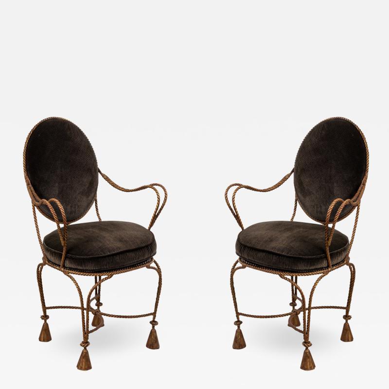 Pair of Rope and Tassel Gilt Arm Chairs