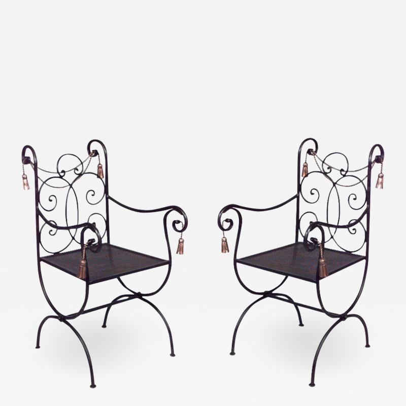 Pair of Rope and Tassel Iron Arm Chairs