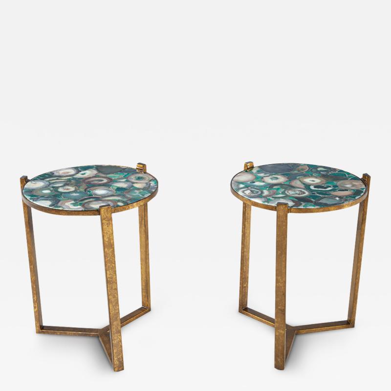 Pair of Round Agate Top Accent Tables